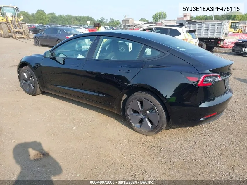 2023 Tesla Model 3 Rear-Wheel Drive VIN: 5YJ3E1EA3PF476115 Lot: 40072863