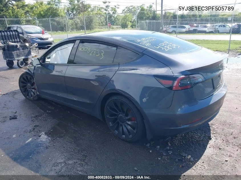 2023 Tesla Model 3 Performance Dual Motor All-Wheel Drive VIN: 5YJ3E1EC3PF505789 Lot: 40082833