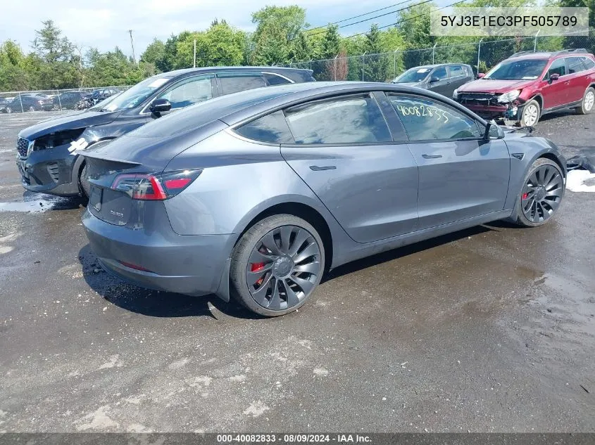 2023 Tesla Model 3 Performance Dual Motor All-Wheel Drive VIN: 5YJ3E1EC3PF505789 Lot: 40082833