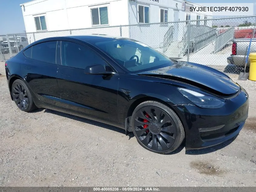 2023 Tesla Model 3 Performance Dual Motor All-Wheel Drive VIN: 5YJ3E1EC3PF407930 Lot: 40085208