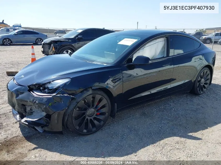 2023 Tesla Model 3 Performance Dual Motor All-Wheel Drive VIN: 5YJ3E1EC3PF407930 Lot: 40085208