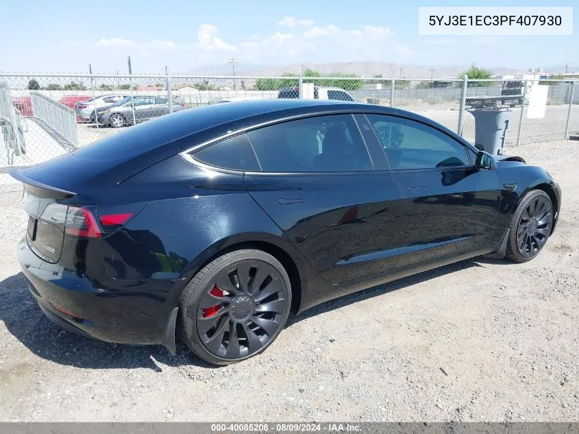 2023 Tesla Model 3 Performance Dual Motor All-Wheel Drive VIN: 5YJ3E1EC3PF407930 Lot: 40085208