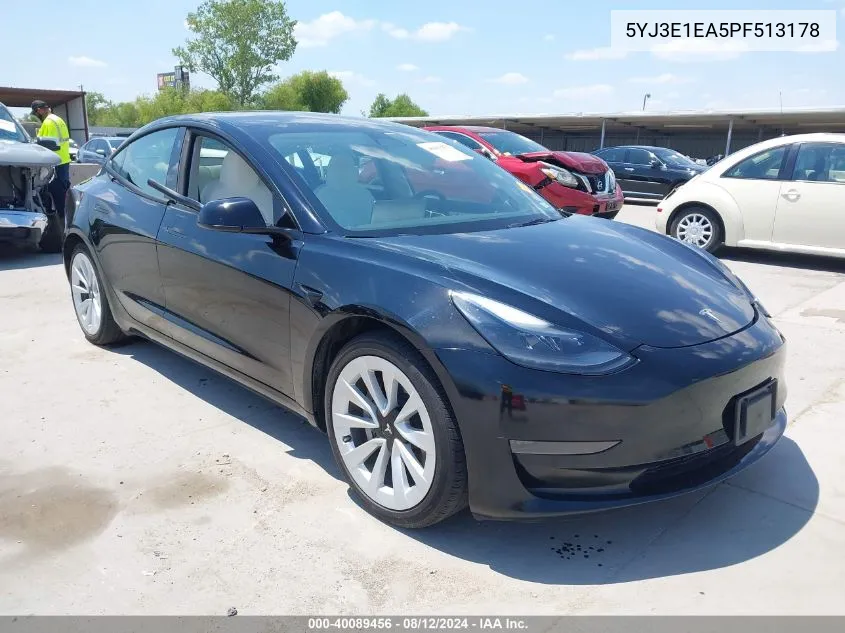 2023 Tesla Model 3 Rear-Wheel Drive VIN: 5YJ3E1EA5PF513178 Lot: 40089456