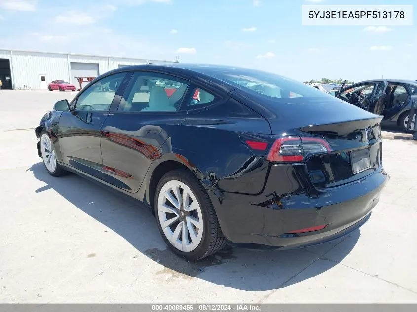 2023 Tesla Model 3 Rear-Wheel Drive VIN: 5YJ3E1EA5PF513178 Lot: 40089456