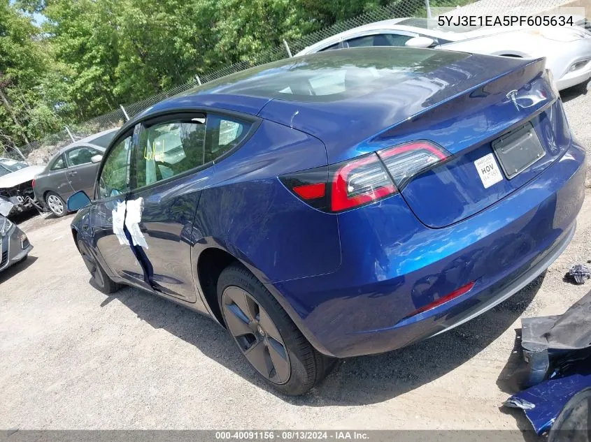 2023 Tesla Model 3 Rear-Wheel Drive VIN: 5YJ3E1EA5PF605634 Lot: 40091156