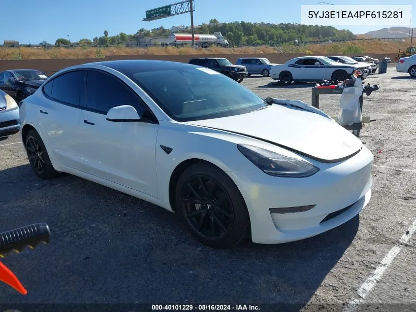 2023 Tesla Model 3 Rear-Wheel Drive VIN: 5YJ3E1EA4PF615281 Lot: 40101229