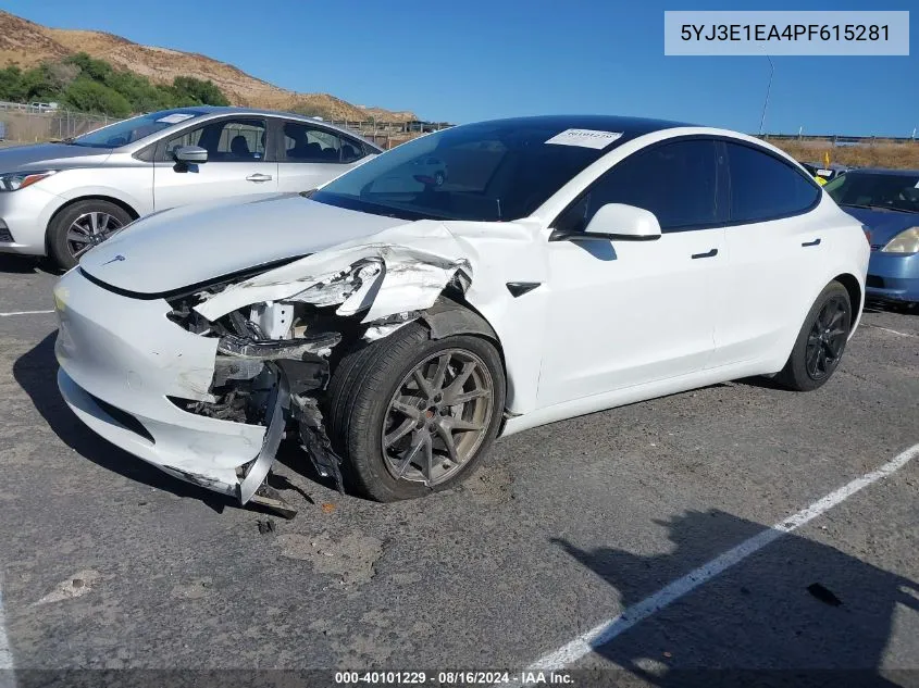 2023 Tesla Model 3 Rear-Wheel Drive VIN: 5YJ3E1EA4PF615281 Lot: 40101229