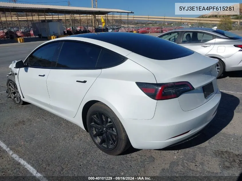 2023 Tesla Model 3 Rear-Wheel Drive VIN: 5YJ3E1EA4PF615281 Lot: 40101229