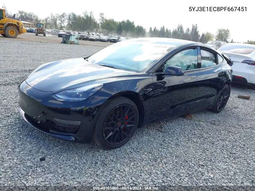 2023 Tesla Model 3 Performance Dual Motor All-Wheel Drive VIN: 5YJ3E1EC8PF667451 Lot: 40103460