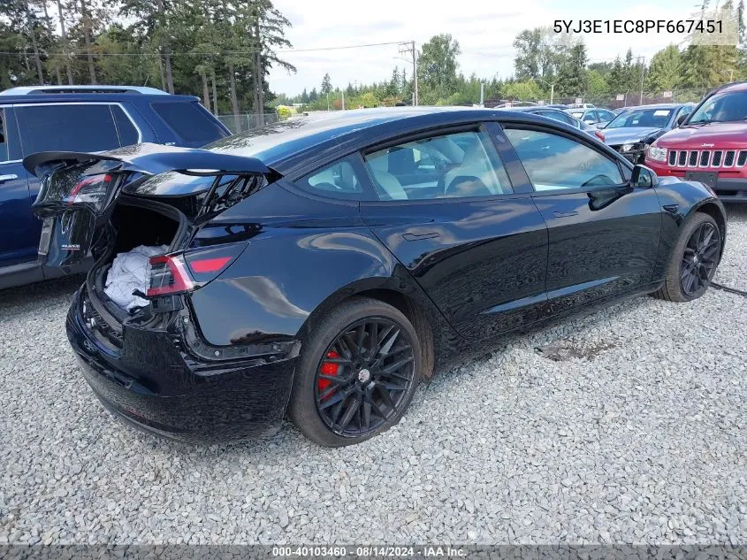 2023 Tesla Model 3 Performance Dual Motor All-Wheel Drive VIN: 5YJ3E1EC8PF667451 Lot: 40103460