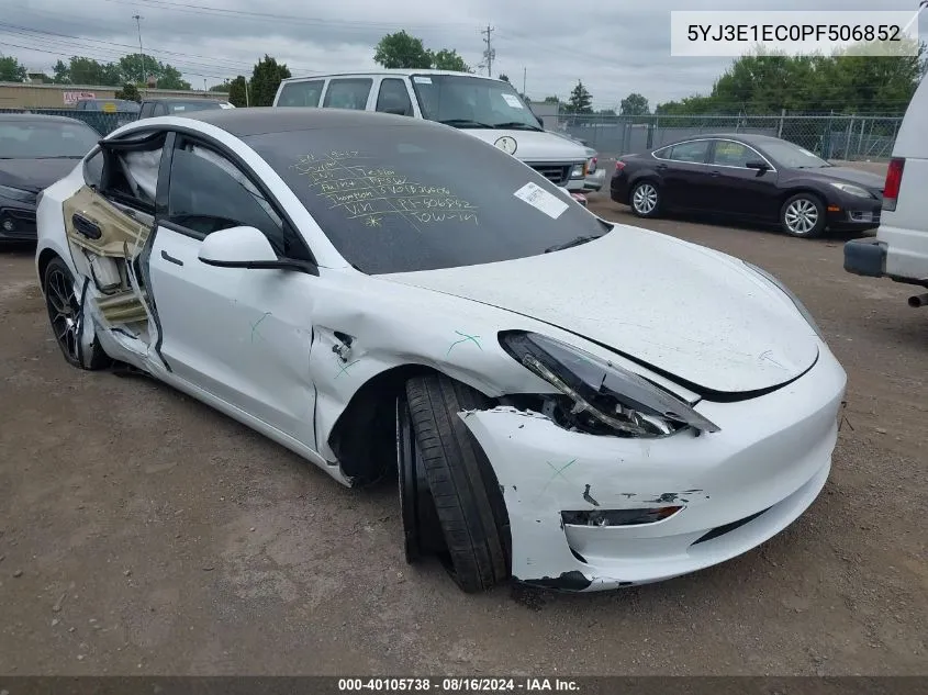 2023 Tesla Model 3 Performance Dual Motor All-Wheel Drive VIN: 5YJ3E1EC0PF506852 Lot: 40105738