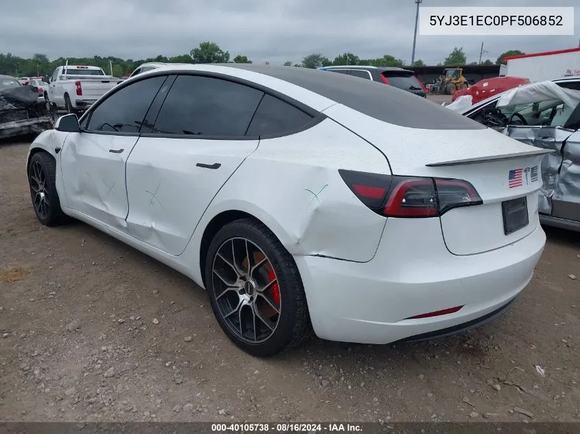 2023 Tesla Model 3 Performance Dual Motor All-Wheel Drive VIN: 5YJ3E1EC0PF506852 Lot: 40105738