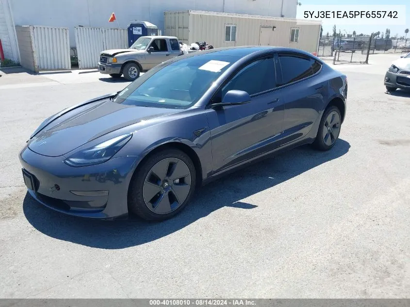 2023 Tesla Model 3 Rear-Wheel Drive VIN: 5YJ3E1EA5PF655742 Lot: 40108010