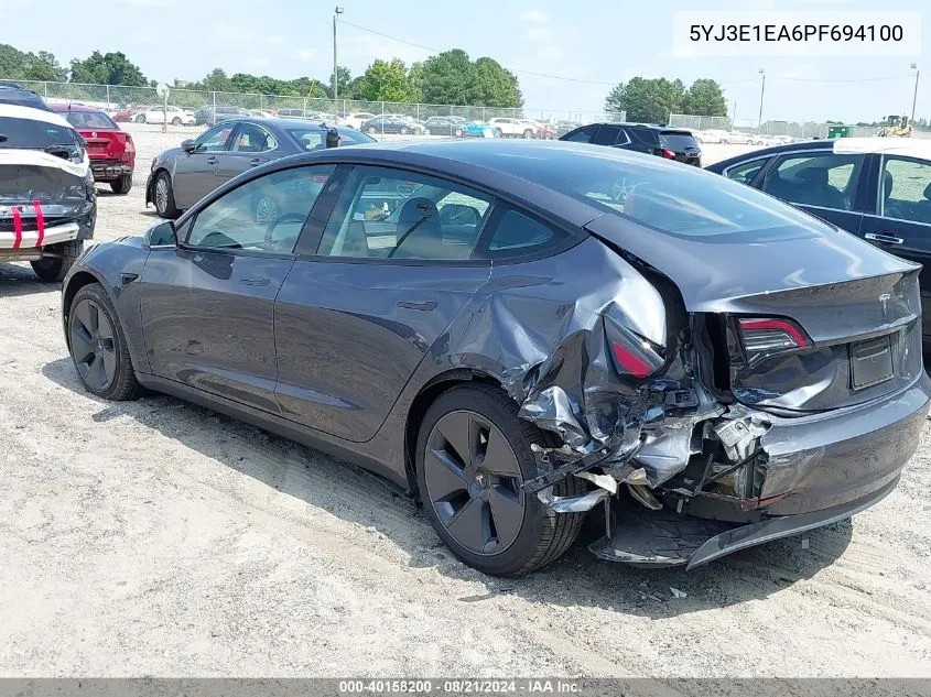 2023 Tesla Model 3 Rear-Wheel Drive VIN: 5YJ3E1EA6PF694100 Lot: 40158200