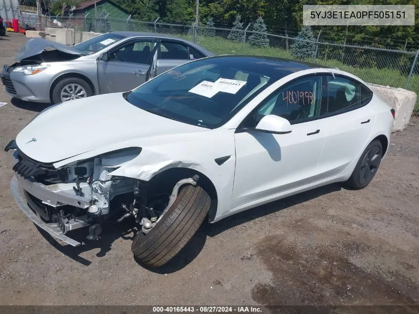 2023 Tesla Model 3 Rear-Wheel Drive VIN: 5YJ3E1EA0PF505151 Lot: 40165443