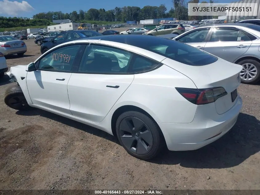 2023 Tesla Model 3 Rear-Wheel Drive VIN: 5YJ3E1EA0PF505151 Lot: 40165443