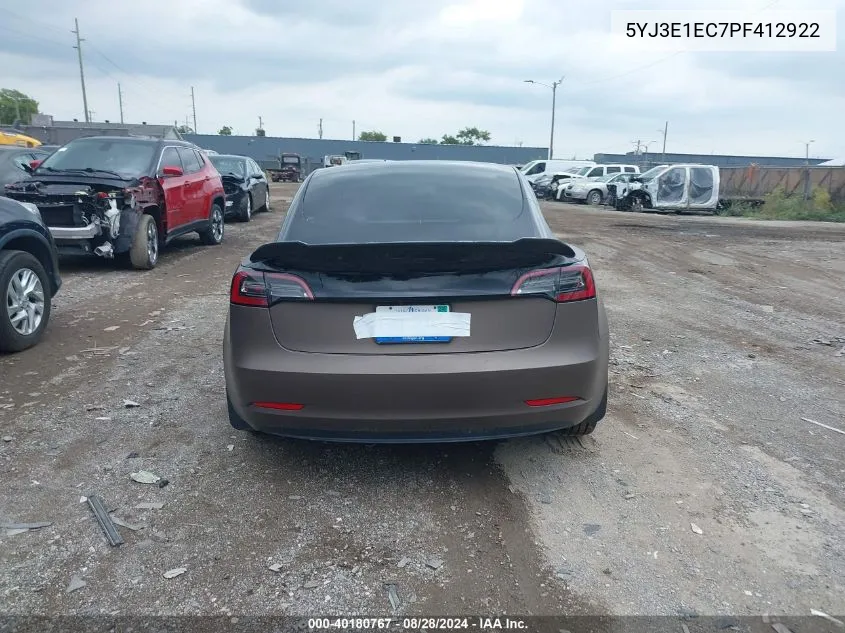 2023 Tesla Model 3 Performance Dual Motor All-Wheel Drive VIN: 5YJ3E1EC7PF412922 Lot: 40180767