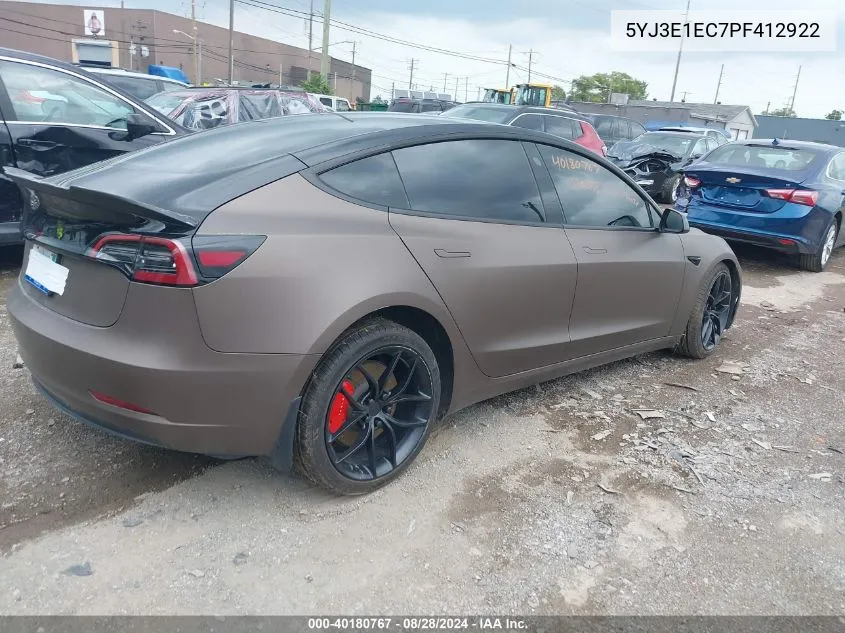 2023 Tesla Model 3 Performance Dual Motor All-Wheel Drive VIN: 5YJ3E1EC7PF412922 Lot: 40180767