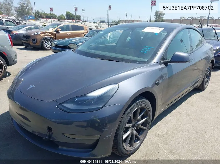 2023 Tesla Model 3 Rear-Wheel Drive VIN: 5YJ3E1EA7PF708702 Lot: 40184911