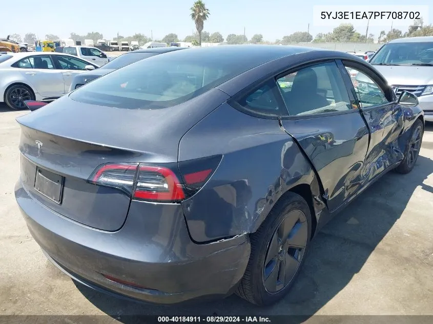 2023 Tesla Model 3 Rear-Wheel Drive VIN: 5YJ3E1EA7PF708702 Lot: 40184911