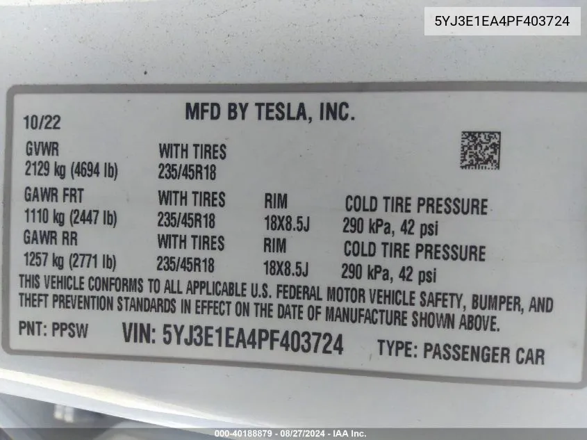 5YJ3E1EA4PF403724 2023 Tesla Model 3 Rear-Wheel Drive