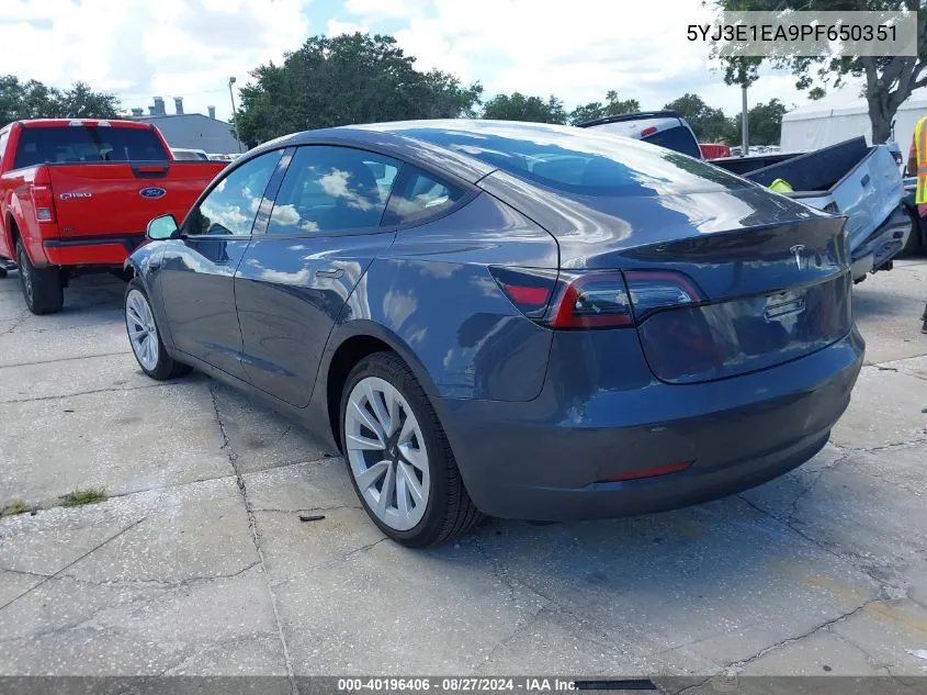 2023 Tesla Model 3 Rear-Wheel Drive VIN: 5YJ3E1EA9PF650351 Lot: 40196406