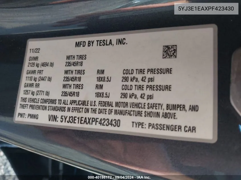 5YJ3E1EAXPF423430 2023 Tesla Model 3