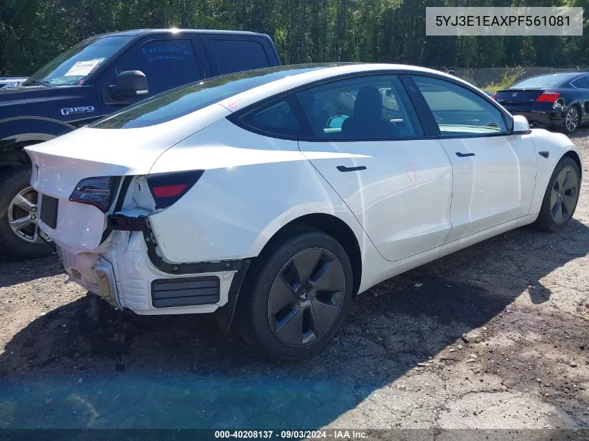 2023 Tesla Model 3 Rear-Wheel Drive VIN: 5YJ3E1EAXPF561081 Lot: 40208137