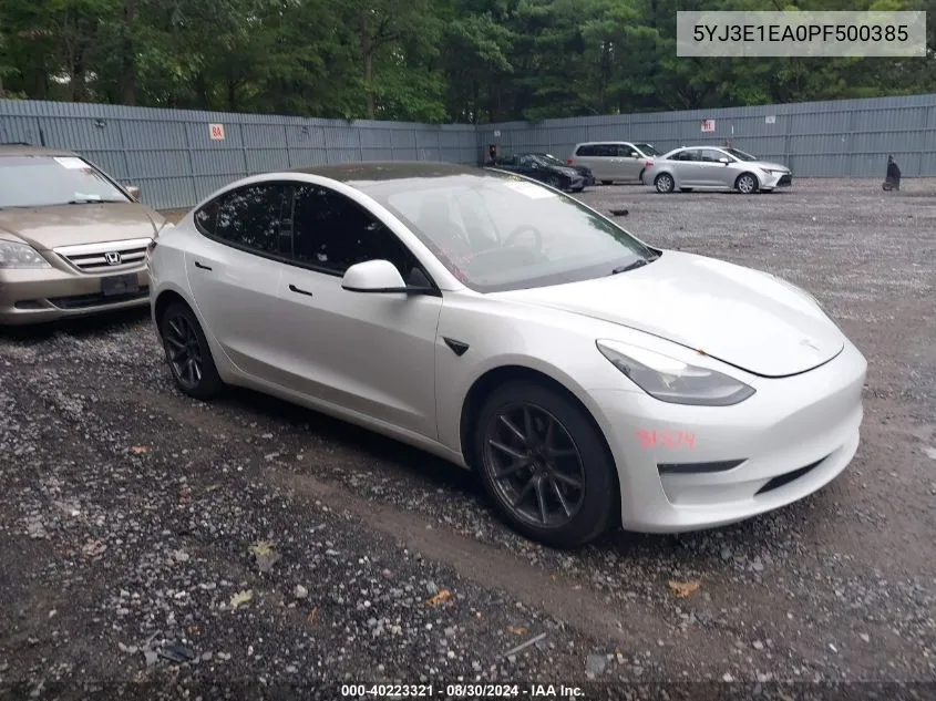 2023 Tesla Model 3 Rear-Wheel Drive VIN: 5YJ3E1EA0PF500385 Lot: 40223321