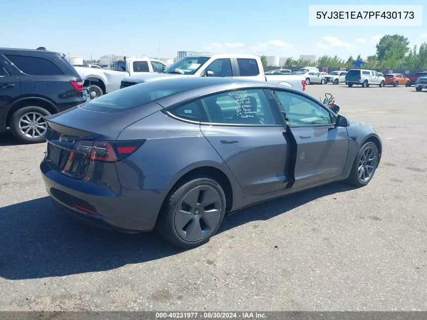 2023 Tesla Model 3 Rear-Wheel Drive VIN: 5YJ3E1EA7PF430173 Lot: 40231977