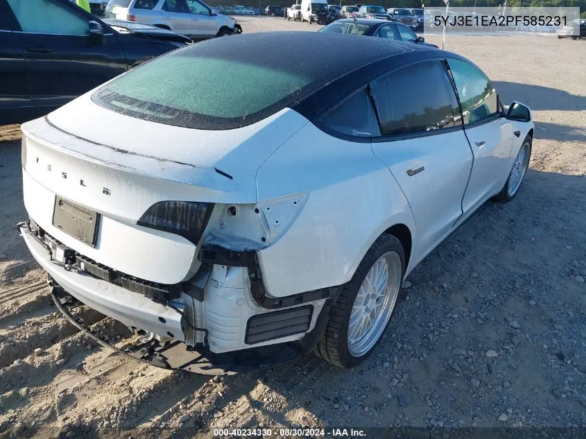 2023 Tesla Model 3 Rear-Wheel Drive VIN: 5YJ3E1EA2PF585231 Lot: 40234330