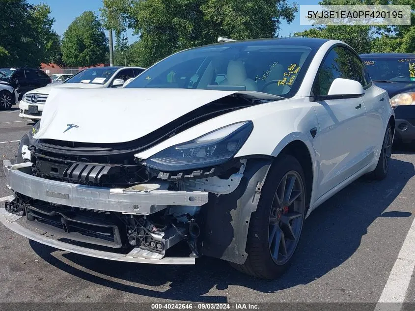 2023 Tesla Model 3 Rear-Wheel Drive VIN: 5YJ3E1EA0PF420195 Lot: 40242646