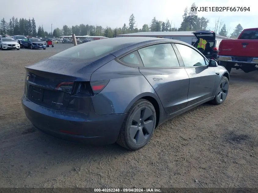 2023 Tesla Model 3 Long Range Dual Motor All-Wheel Drive VIN: 5YJ3E1EB2PF667694 Lot: 40252248