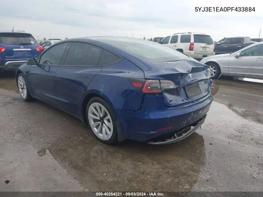 2023 Tesla Model 3 Rear-Wheel Drive VIN: 5YJ3E1EA0PF433884 Lot: 40254221