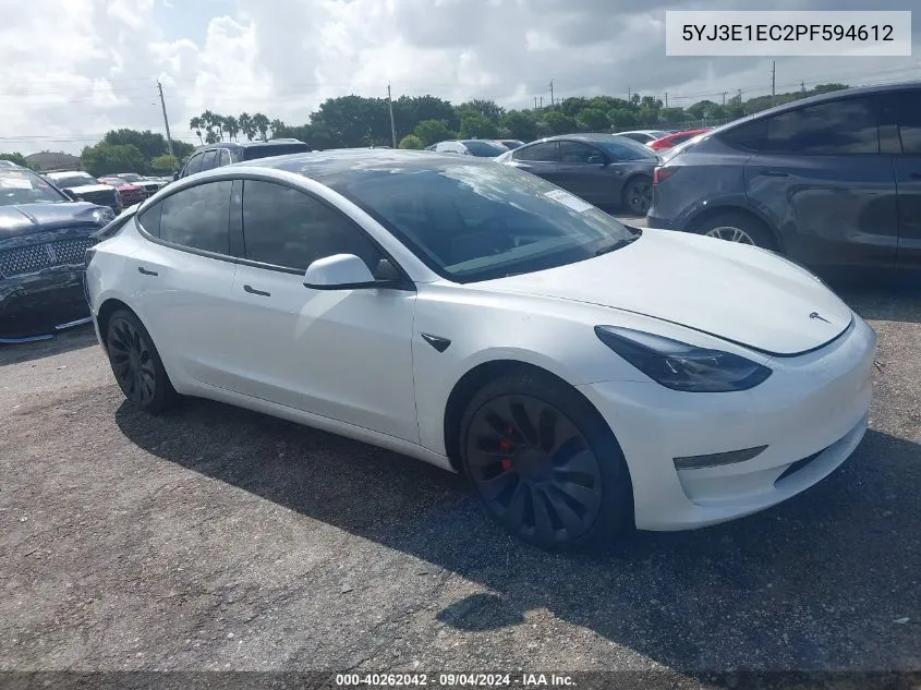 2023 Tesla Model 3 Performance Dual Motor All-Wheel Drive VIN: 5YJ3E1EC2PF594612 Lot: 40262042