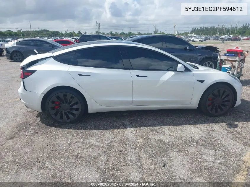 2023 Tesla Model 3 Performance Dual Motor All-Wheel Drive VIN: 5YJ3E1EC2PF594612 Lot: 40262042