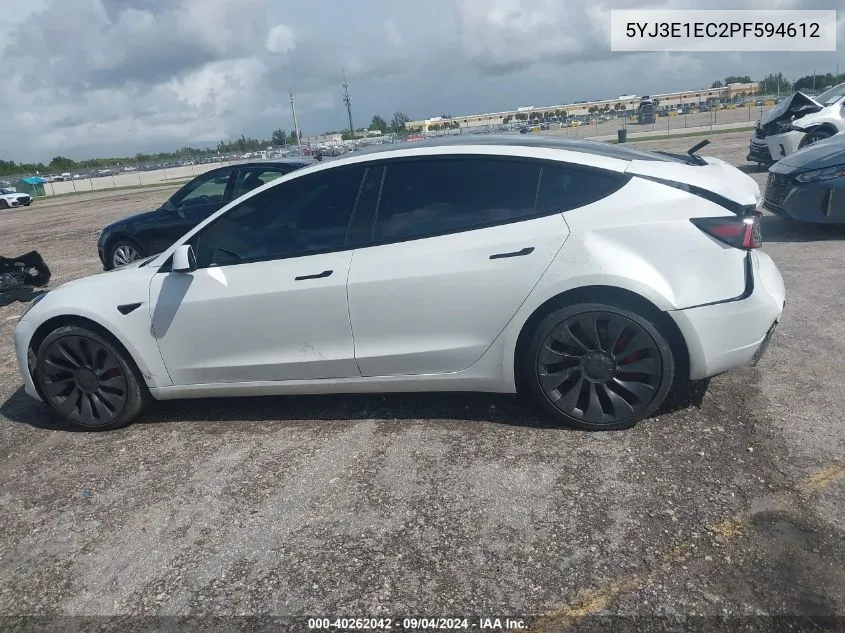 2023 Tesla Model 3 Performance Dual Motor All-Wheel Drive VIN: 5YJ3E1EC2PF594612 Lot: 40262042