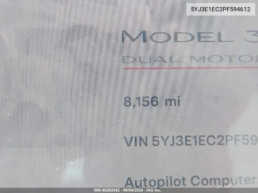 2023 Tesla Model 3 Performance Dual Motor All-Wheel Drive VIN: 5YJ3E1EC2PF594612 Lot: 40262042