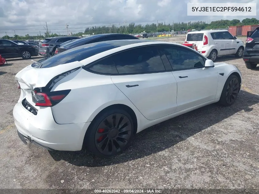 2023 Tesla Model 3 Performance Dual Motor All-Wheel Drive VIN: 5YJ3E1EC2PF594612 Lot: 40262042