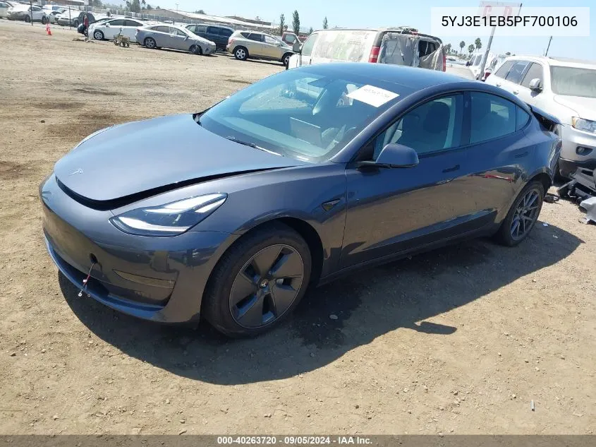 2023 Tesla Model 3 Long Range Dual Motor All-Wheel Drive VIN: 5YJ3E1EB5PF700106 Lot: 40263720