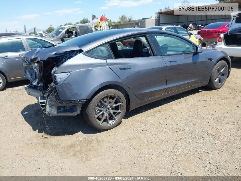 2023 Tesla Model 3 Long Range Dual Motor All-Wheel Drive VIN: 5YJ3E1EB5PF700106 Lot: 40263720