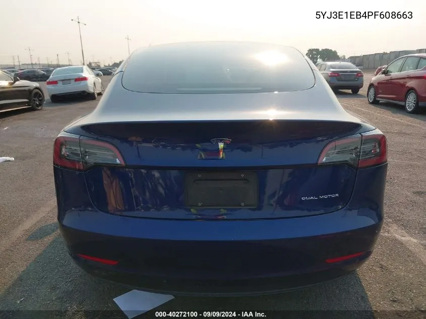 2023 Tesla Model 3 Long Range Dual Motor All-Wheel Drive VIN: 5YJ3E1EB4PF608663 Lot: 40272100