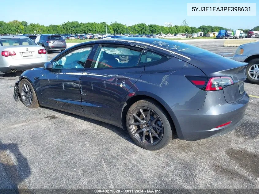 2023 Tesla Model 3 VIN: 5YJ3E1EA3PF398631 Lot: 40279828