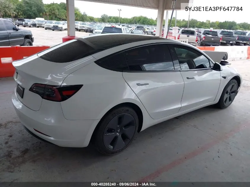 2023 Tesla Model 3 VIN: 5YJ3E1EA3PF647784 Lot: 40285240