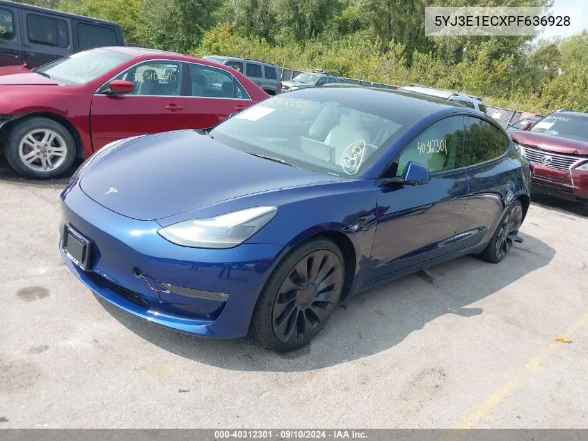 2023 Tesla Model 3 Performance Dual Motor All-Wheel Drive VIN: 5YJ3E1ECXPF636928 Lot: 40312301