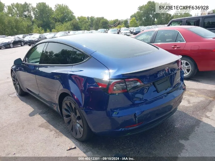 2023 Tesla Model 3 Performance Dual Motor All-Wheel Drive VIN: 5YJ3E1ECXPF636928 Lot: 40312301