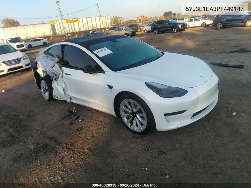 2023 Tesla Model 3 Rear-Wheel Drive VIN: 5YJ3E1EA3PF449187 Lot: 40320939