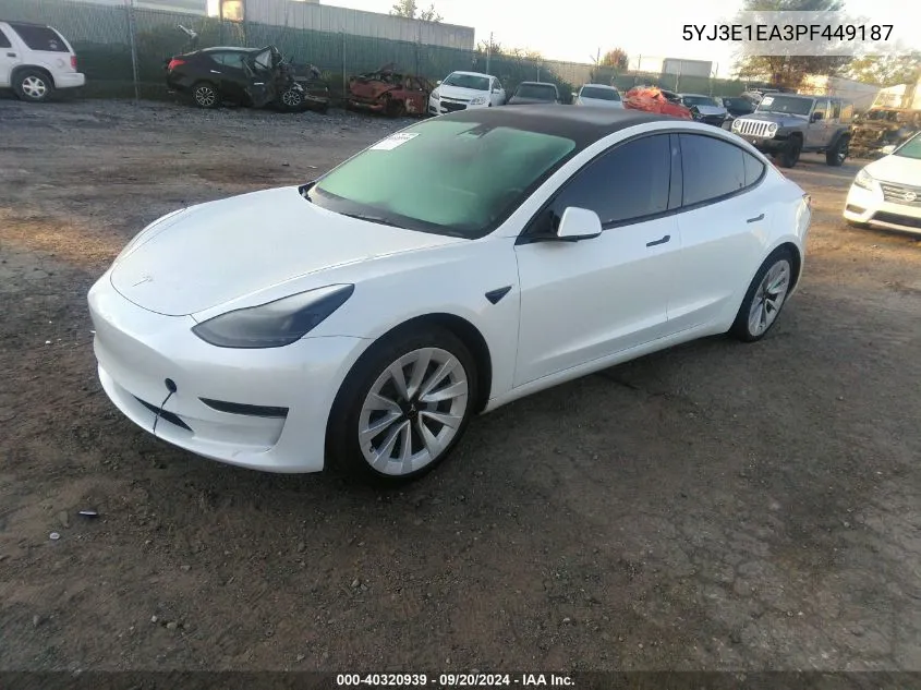 2023 Tesla Model 3 Rear-Wheel Drive VIN: 5YJ3E1EA3PF449187 Lot: 40320939