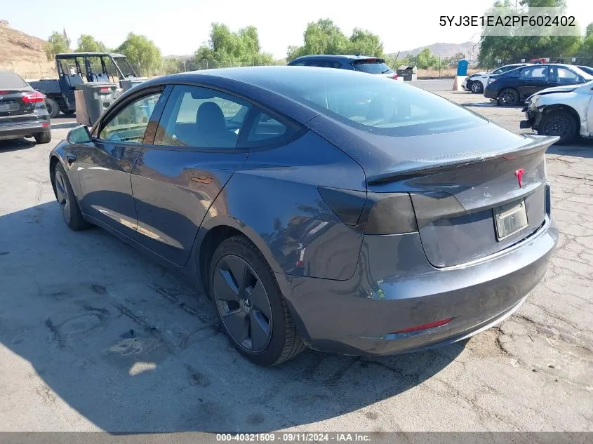 2023 Tesla Model 3 Rear-Wheel Drive VIN: 5YJ3E1EA2PF602402 Lot: 40321509