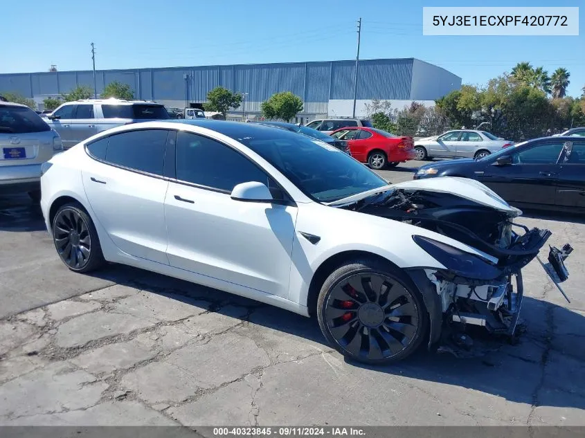 2023 Tesla Model 3 VIN: 5YJ3E1ECXPF420772 Lot: 40323845